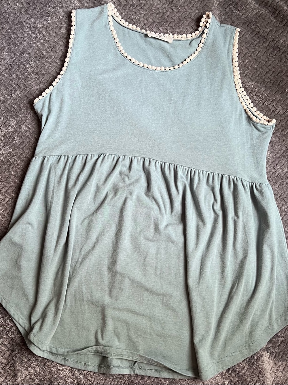 Zenana Outfitters Sage Green Tank with Cream Crochet Trim